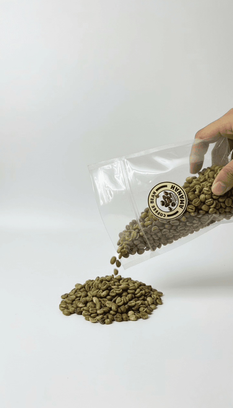 Classic Blend beans being poured from a scoop for inspection.